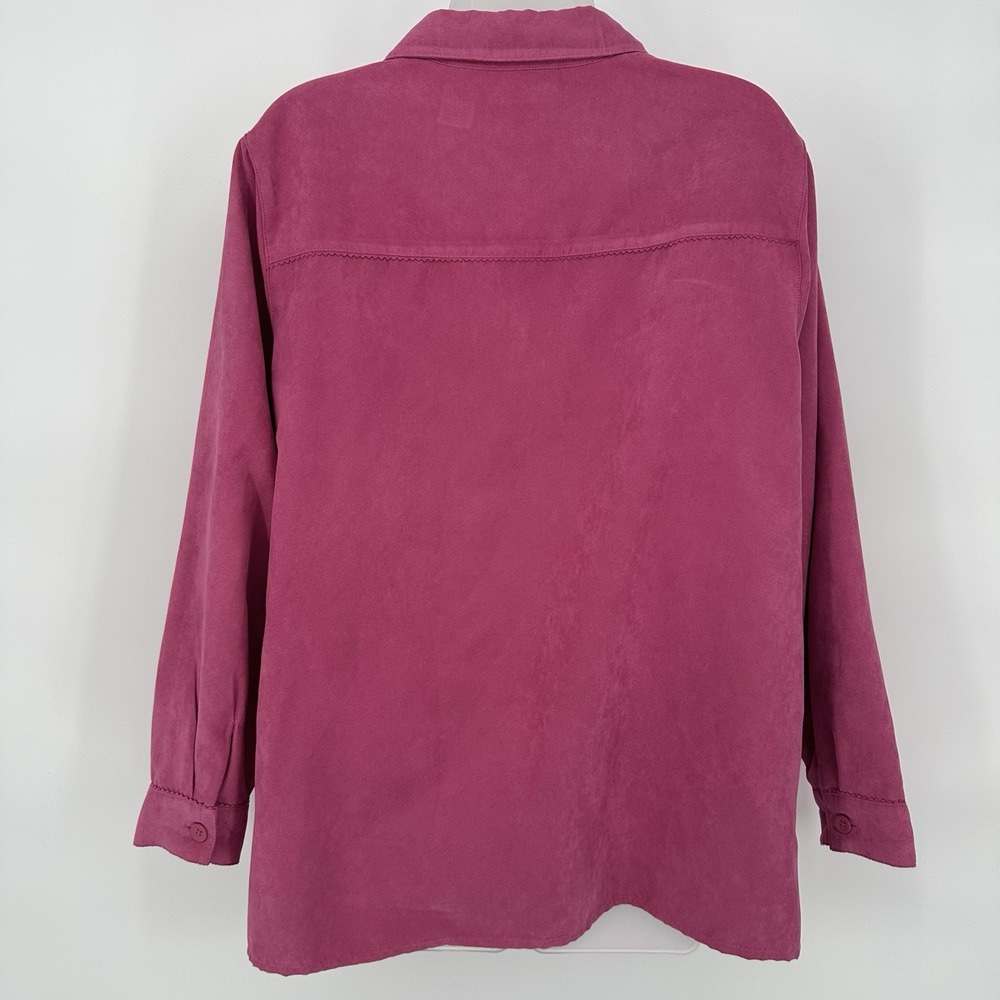 Studio Works 1X Button Up Shirt Top Long Sleeve Pink Suede-like Classic Preppy - Picture 2 of 9